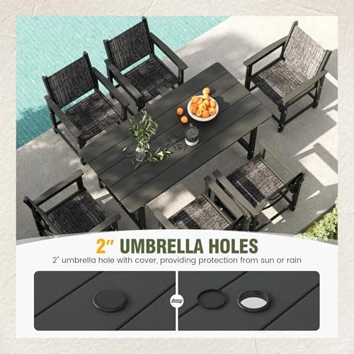UDPATIO HDPE Outdoor Dining Table Heavy Duty All-Weather Resistant with Umbrella Hole Furniture for Patio, Poolside, Deck, Garden, Porce, Kitchen, Room,Light-Black,1Table - Thumbnail 5