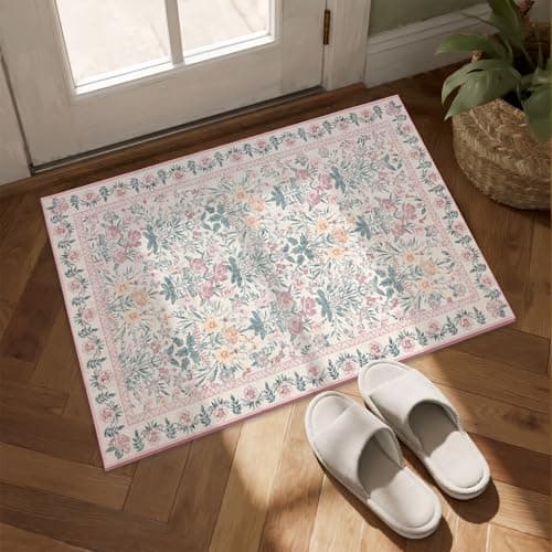 Arvenchy Floral Pink Area Rug: 2x3 Boho Flower Washable Colorful Small Carpet for Entryway Front Door Mat Entrance Bedroom Kitchen Bathroom - Stain Resistant Non-Slip Ultra-Thin - Image 1