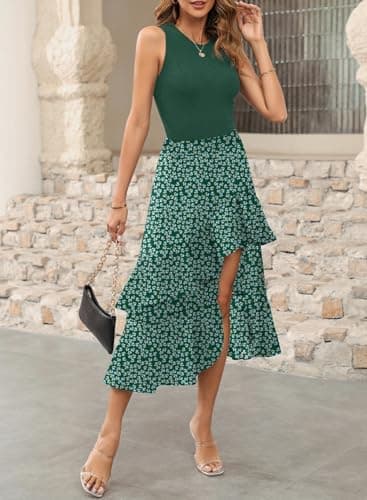 Dokotoo Summer Dresses for Women 2026 Elegant Classy Spring Floral Boho Cocktail Wedding Guest Dresses Womens Midi Dress Vacation Beach Outfits Formal Women's Dress Green - Thumbnail 3