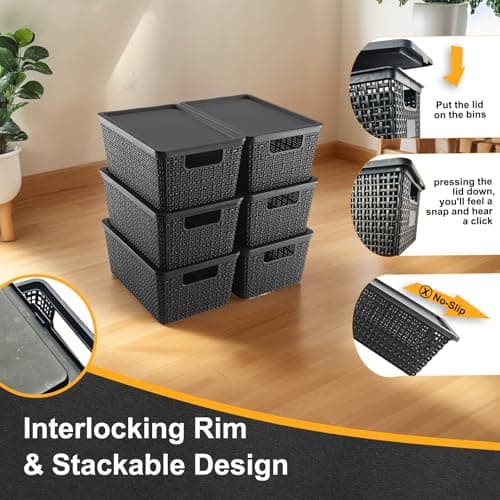 Storage Bins with Lids | Plastic Storage Baskets with Lids for Office Organization,Stackable Organizing Bins with Latching Design, Easy-Clean Boxes for Home, Office, Toys & Classroom Supplies, 6 packs - Thumbnail 4