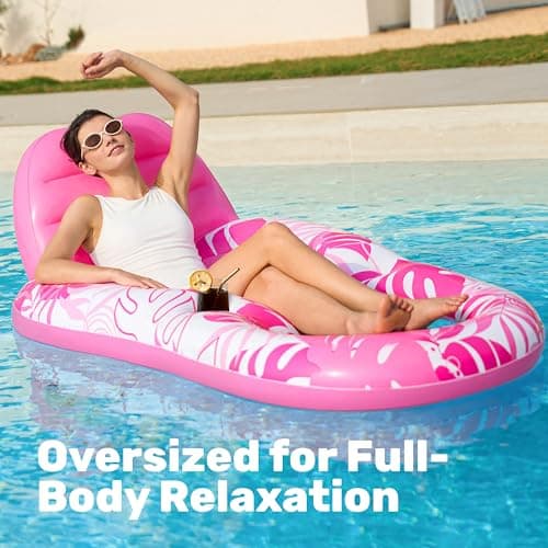 SLOOSH Pool Lounge Float Adult, Inflatable Pool Floats Lounger Raft Floaties Water Floating Recliner Chair with Cup Holders Foot Rest Swimming Floaty, Pink - Thumbnail 2