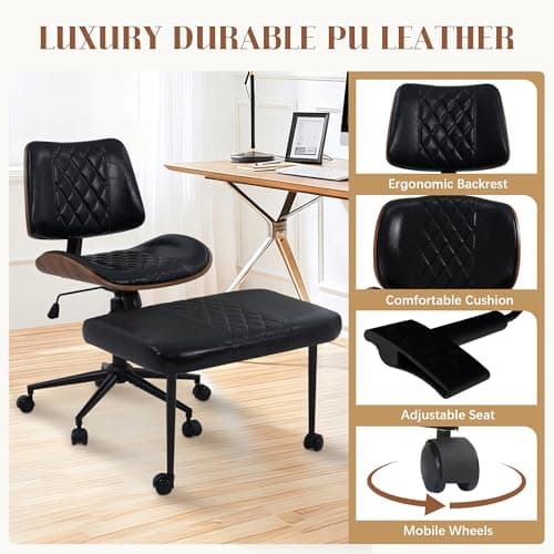 Azaeahom Ergonomic Cross Legged Office Chair with Wheels, Height Adjustable & 360°Swivel for Meditation, Desk & Yoga - Wide Criss Cross Design, Kneeling Chair - Black - Thumbnail 5