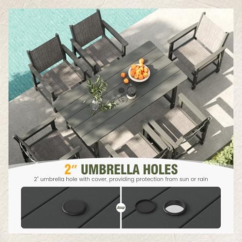 UDPATIO HDPE Outdoor Dining Table Heavy Duty All-Weather Resistant with Umbrella Hole Furniture for Patio, Poolside, Deck, Garden, Porce, Kitchen, Room,Light-Grey,1Table - Thumbnail 5