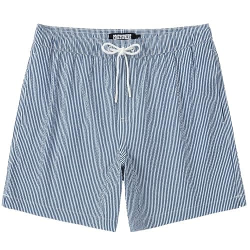 CoozySphere Board Shorts Men's 9 Inch Seersucker Swimming Trunks for Men Bathing Suit Beach Shorts Blue and White Striped XL - Image 1