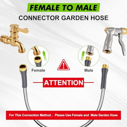 Short Metal Garden Hose 6ft Connector Stainless Steel Flexible Water Hose Female to Male Extension Lightweight No Kinking Leakproof Leader Extender Hose for Yard Hose Reel Box Outdoor Faucet Sink Pump - Thumbnail 2