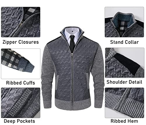 Msmsse Men’s Cardigan Sweater Zip Up Casual Business Knitted Cardigan for Men with Pockets Coffee XXL - Thumbnail 2