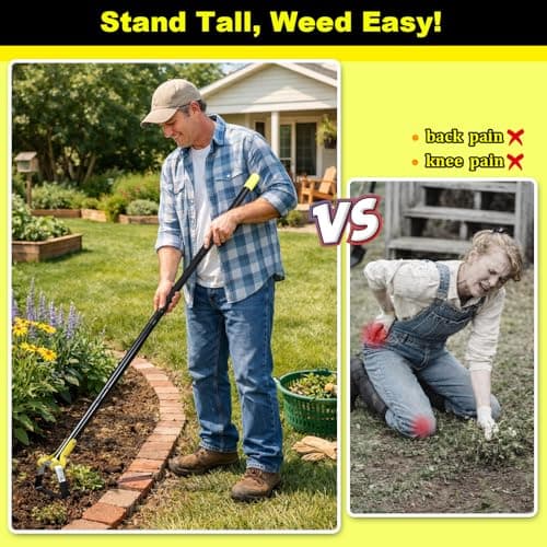 Bird Twig Garden Hoe for Weeding - Sharp Push Pull Blade,Stainless Steel Stirrup Weeder Hoe, 30-54 Inch Adjustable, Stand Up Loop Weed Hoe Tool for Women Seniors - Thumbnail 4