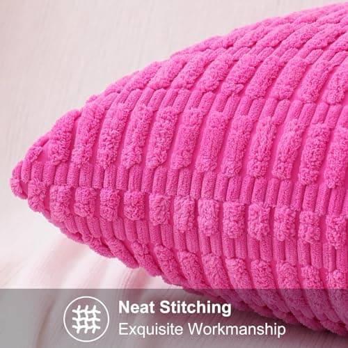 decorUhome Hot Pink Neutral Decorative Throw Pillow Covers 26x26 Inch Set of 2, Boho Soft Corduroy Striped Square Pillow Covers Modern Twill Pillow Covers for Couch Bed Sofa Living Room - Thumbnail 3