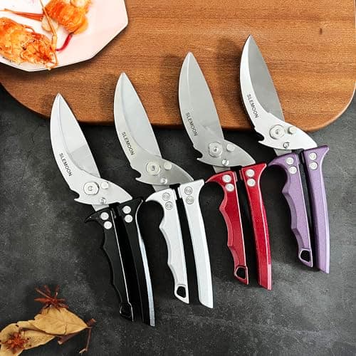 SLEMOON Heavy Duty Poultry Shears Meat Cutting Dishwasher Safe and Food Stainless Kitchen Shears Kitchen Scissors for Chicken Turkey Thanksgiving,Gift Box,burgundy - Thumbnail 6