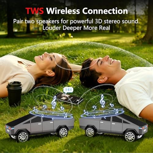 AONOX Cybertruck Bluetooth Speaker for Car, Mini Wireless Speaker with LED Lights, FM Radio, USB/TF Card, TWS Stereo, Desk Gaming Outdoor Use, Gift for Car Lovers - Thumbnail 3