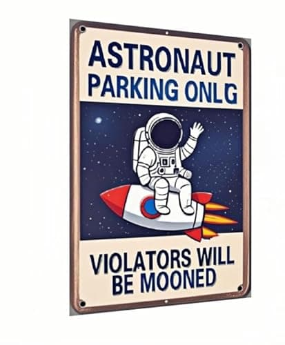 Carastora "Astronaut Parking Only" Sign – Metal Outer Space-Themed Plaque, Creative Gift for Space Enthusiasts, Suitable for Bedroom, Office, Game Room, Boys' Room, Classroom, Nursery, Party Decor, and Wall Decoration – 8x12 Inches - Image 1
