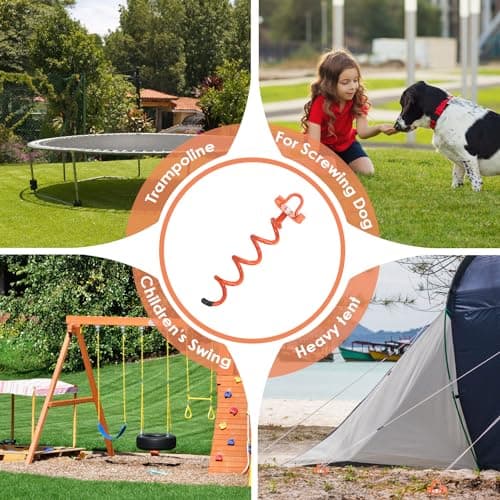 MIXXIDEA 11.4 Inch Gound Anchors Screw in, Metal Spiral Earth Anchors Kit, Heavy Duty Folding Ring Spiral Dog Tie Out Stake, Ground Stakes for Tent Trampolines, Garden Fence, Sheds, Swings (Orange) - Thumbnail 6