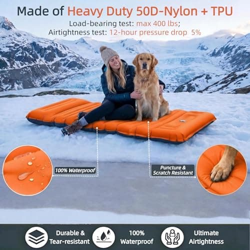 VALEHOWL 4" Thick Camping Sleeping Pad, R4.0 Compact Air Mattress for Tent - Thumbnail 4