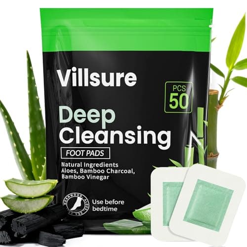 Villsure Cleansing Foot Pads Feature a Natural Herbal Formula, Fomprising Aloe Vera Bamboo Charcoal Sea Salt Bamboo Vinegar and Tourmaline, Suitable for Daily Relaxation, Best used Before Bedtime-50pc - Image 1