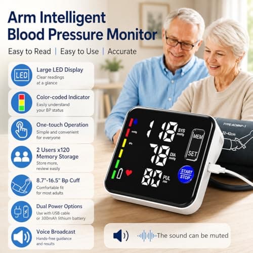 GUAEVER Blood Pressure Monitor Rechargeable Upper Arm Blood Pressure Monitors for Home Use Large Screen Bp Machine with 8.7"-16.5" Bp Cuff, 2x120 Memory, Voice Broadcast Bp Monitor (Black) - Thumbnail 2