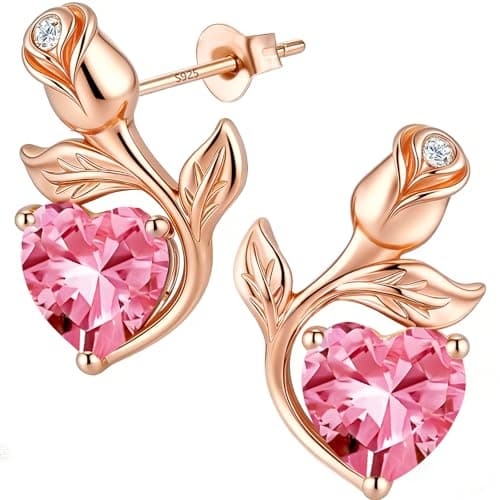 JACUPO 0.8CT Rose Heart Earrings Option of Sapphire Moissanite Stud Earrings Lab-Grown Earrings Birthstone Earrings for Women S925 Sterling Silver Post D Color VVS1 Clarity Ideal Gift for Wife Mother for Birthday Anniversary Valentine's Day Conveying I Love You Message (Oct Pink Rose Gold) - Image 1