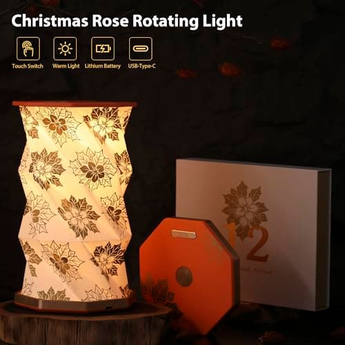 ZBOLE Birthday Flower Folding Rotating Lamp - December Christmas Rose, Rechargeable Folding Paper Light, Elegant Gift Box – Ideal Anniversary, Birthday Gift for Women, Mom, Sister, Grandma - Thumbnail 2