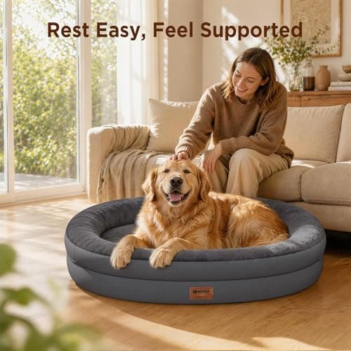 WOZOKE Orthopedic Dog Bed for Large Dogs, Waterproof Dog Bed for Large Size Dogs with Bolsters, Egg Crate Foam Sofa Bed with Washable Removable Cover & Non-Slip Bottom, Dark Grey - Thumbnail 4
