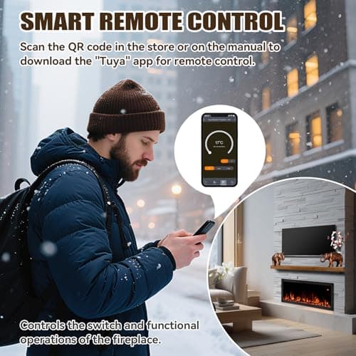 Tuan 50 Inch Linear Electric Fireplace, with Smart App Control, Wall Mount or in-Wall Recessed Fireplace Insert, 9 Hour Timer, 13 Color Changing Flames & Embers,750W/1500W Indoor Heater - Thumbnail 2