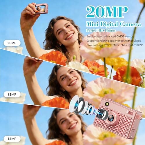 Trunsif Mini Camera - 2K Mini Digital Camera with 16GB Card,Long Battery Life,Travel Vlog & Photo Shooting Anytime,Fashion Accessories,Necklace & Keychain Camera,Gifts for Friends and Women,Rose Gold - Thumbnail 3
