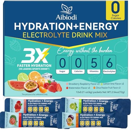 Aibiodi Electrolytes Powder Packets - Sugar Free & Zero Calorie Liquid Daily IV Drink Mix - Instant Hydration & Energy Supplement with 6 Electrolytes and 5 Vitamins, Keto Friendly & Vegan - 12 Sticks - Image 1