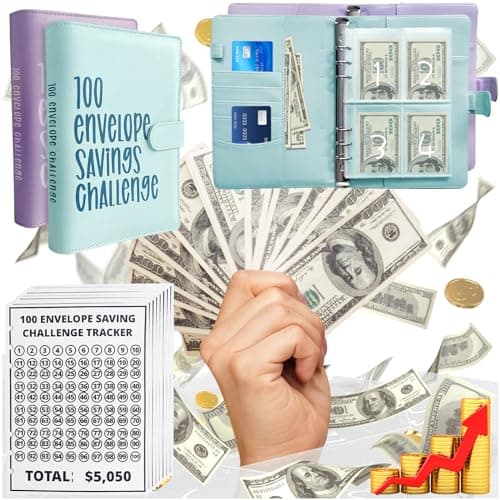 100 Envelopes Money Saving Challenge, Easy and Fun Way to Save $5,050, Budget Binder Savings Challenge Book, Savings Challenges Budget Book Binder,Budget Planner Book for Saving Money (Violet+Cyan) - Image 1