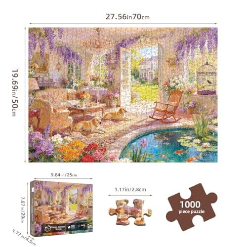 Garden Sunroom Retreat Puzzles for Adults 1000 Pieces,Impossible Hard Difficult Challenging Jigsaw Puzzles for Adults 1000 Pieces,Puzzle with Letters on Back,Recycled Paper Jigsaw Puzzle(27.6"x19.7") - Thumbnail 6