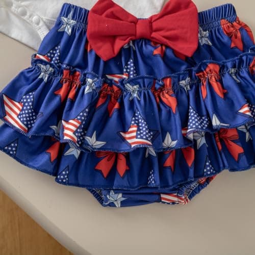 JiAmy Baby Girls My 1st Independence Day Outfit Newborn 4 Piece Romper Skirt Headband Legging Socks Set 3-6M - Thumbnail 5