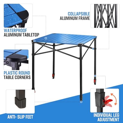 VILLEY Folding Camping Square Table with Carry Bag, Lightweight Aluminum Adjustable Square Table for Outdoor, Camping, Picnic, Backyards, BBQ, Large - Thumbnail 4