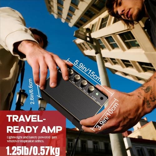 Mini Electric Guitar Amp, Rechargeable 10W Small Portable Guitars Amplifier 5.9*3.9*2.6in Clean/Drive Channels,Wireless Audio,USB-C,6H Working,Headphone Out/AUX In,Compact Practice Travel Speaker Amps - Thumbnail 2