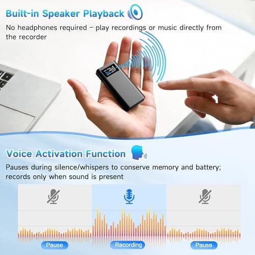 Volorful 32G Magnetic Voice Activated Recorder, 3000mAh-350Hrs Battery Time - Thumbnail 4