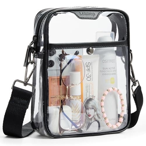 LATMAP 4 POCKETS Clear Bag For Stadium Approved Events Crossbody Messenger Concerts Purse Stadium Transparent Handbag For Women Men Black