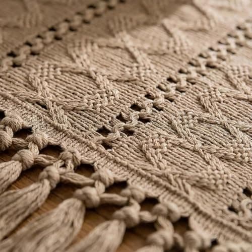yuboo Boho Short Table Runner 36 Inches Long, Spring Macrame Dresser Scarf with Tassels, Farmhouse Small Table Cover Decor for Coffee Table, Dining Room, Bedroom Cabinet, Brown - Thumbnail 2