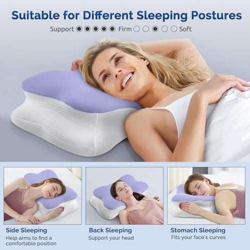 Cervical Neck Pillow, Ergonomic Side Sleeper Pillow for Neck Support, Cooling Memory Foam Pillows for Sleeping, Contour Orthopedic Bed Pillows for Side Back Stomach Sleepers with Removable Pillowcase - Thumbnail 5