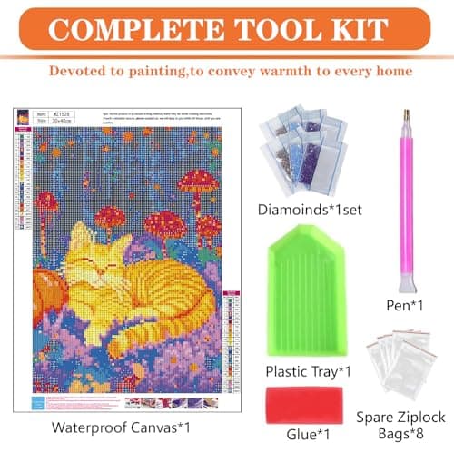 igoodom Cat Diamond Art Kits for Adults, Cat Diamond Painting Kit, Full Drill Round Diamond Art Kits, DIY Gem Art and Crafts for Home Wall Decor Gift 12x16inch - Thumbnail 6