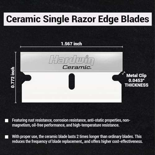 HARDWIN 5-Pack Ceramic Single-Edge Razor Blades, Replacement Blades for Razor Blade Scraper Tool, Non-Scratch Glass Top Stove Scraper Refills for Cleaning Cooktop, Oven, Paint and Stickers - Thumbnail 2