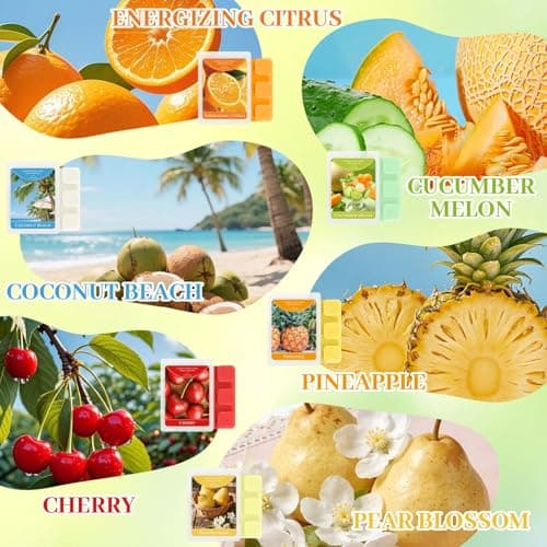 STRN Wax Melts, Soy Wax Cubes 6 Scents Cucumber Melon, Coconut Beach, Pear Blossom, Energizing Citrus, Spring and Summer Scented Long-Lasting Home Fragrance for Wax Warmers, Yoga, 1.25 OZ * 6 Packs - Thumbnail 2