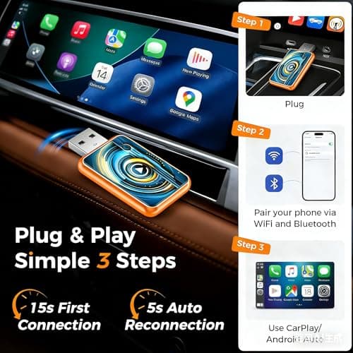 New Wireless Carplay Adapter for Apple iPhone & Android，Multi-User, No Latency - Convert Wired to Wireless Car Play Adapter for iOS 10+/Android 11+/Type-C Port with 2016+ Car - Thumbnail 5