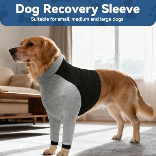 Dog Surgery Recovery Sleeve for Front Leg, Soft Post-Surgery Pet Recovery Suit, Zippered Long-Sleeve Dog Shirt to Stop Licking and Protect Leg or Shoulder Wounds, Cone Alternative (Medium) - Thumbnail 2