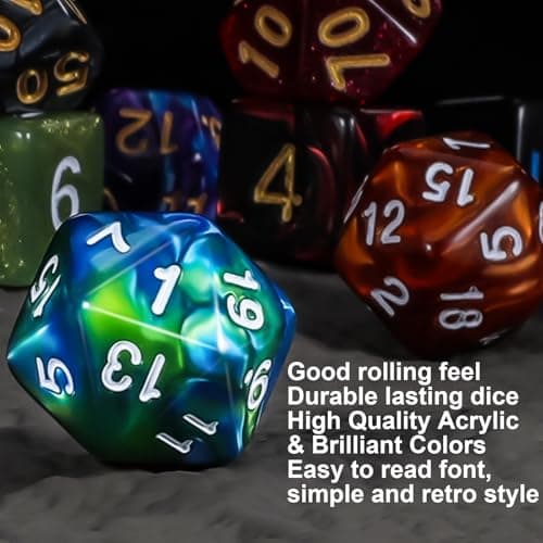 QMay DND Dice Set -25x7 (175pcs) Polyhedral Dice Compatible with Dungeons and Dragons D&D RPG MTG Table Games.25 Sets of 7 dice and a dice Bag - Thumbnail 6