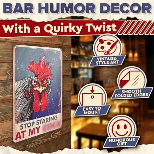 Chicken Coop Sign 8 x 12 Inches – Stop Staring at My Sign, Rooster Decor – Lightweight Durable Tin Metal, Fade-Resistant, Easy to Install, Indoor and Outdoor Use | Chicken Coop Accessories & Gifts - Thumbnail 4