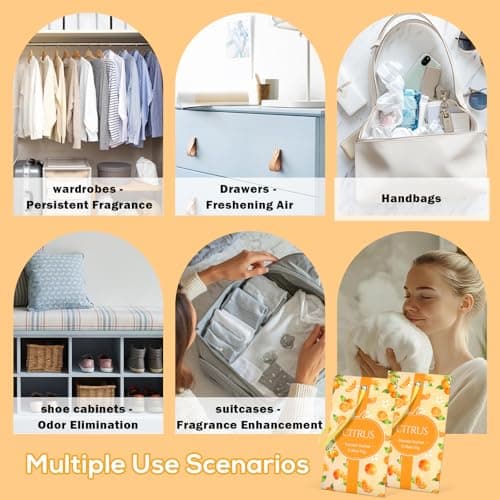 SCENTORINI Scented Sachets for Drawers and Closets, Citrus Scent 14 Pack, Long-Lasting Sachets Bags Wardrobe Freshener for Dresser, Closets, Clothes Storage, Suitcases - Thumbnail 6