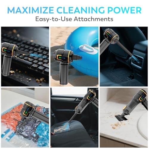 KedeeSparkle Car Vacuum Cleaner Cordless, 22000PA High Power Portable Handheld Vacuum & Compressed Air Duster, Mini Vacuum with LED Display, 3 Modes Brushless Motor for Car, Home, Office, Camping - Thumbnail 5