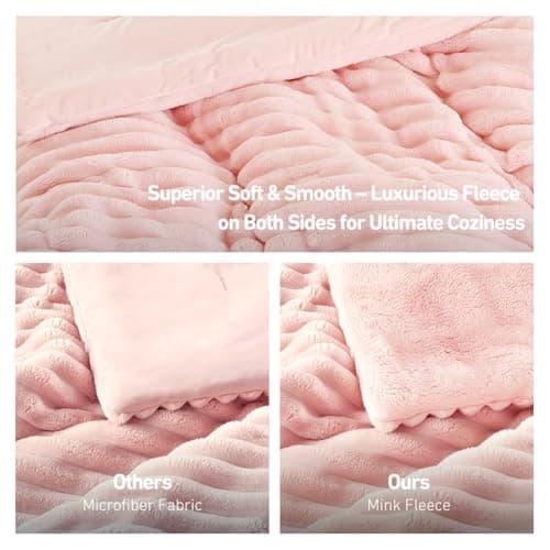 Regency Heights Cuddly Ribbed Fluffy Comforter Set Twin Size, Super-Soft Plush Fleece Bedding Set, Warm Fuzzy Comforter with Matching Sham, All-Season Cozy 2-Piece Bed Set, Blush Pink - Thumbnail 5