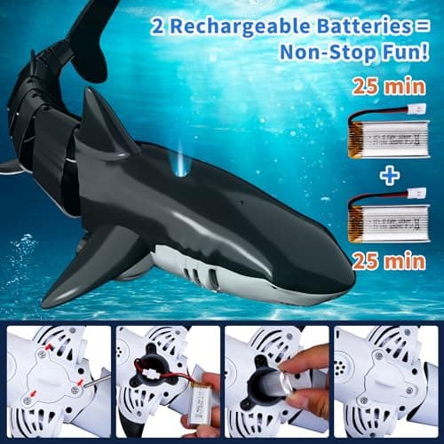 BLmukce 2.4GHz Remote Control Shark Toy for Pool, 1:18 Scale High Simulation RC Shark with Light & Spray Water, Electric Remote Controlled Swimming Water Pool Toys for 4 5 6 7 Year olds Kid Boys Girls - Thumbnail 3