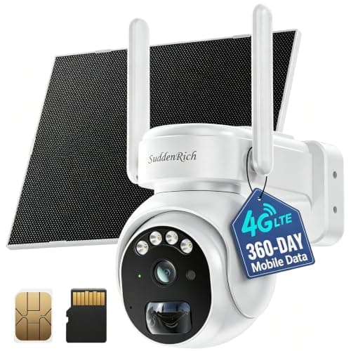 Non-WiFi Cellular Security Camera with 360Day Unlimited Mobile Data for Farm/Jobsite/Ranch/RV/Camping, 24/7 Continuous Recording, 4G Lte Wireless Solar Powered, Smart Motion Detection, 64GB Micro SD