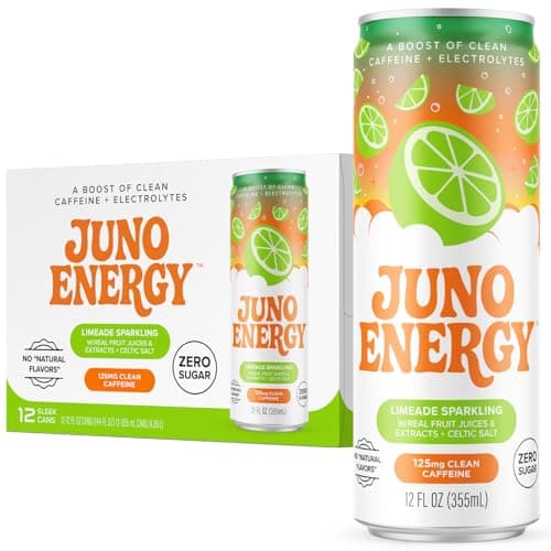 JUNO ENERGY Limeade Sparkling Energy Drink - Sugar Free Electrolytes, Energizing and Hydrating with 125mg Organic Caffeine from Green Coffee Beans, Stevia, Lime Juice & Electrolytes - Vegan, Gluten Free, 12 Pack - Image 1