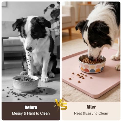 Large Cat Dog Food Mat, 24” X 16” Waterproof Silicone Pet Feeding Mat with Raised Edges, Non-Slip Dog Placemats for Food and Water Bowl, Spill-Proof Mat to Protect Floors, Pink - Thumbnail 4
