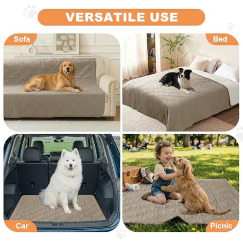 Vmeyiek 100% Waterproof Dog Bed Cover Pet Blanket 68"x82", 7-Layer Reversible Washable Bed Mat for Furniture Couch Sofa Car (Khaki+Off White) - Thumbnail 4
