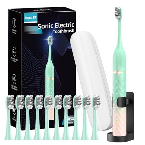 Sonic Electric Toothbrush Set, Equipped with 10 Brush Heads and Travel Case, IPX8 Waterproof, 2-Minute Timer, 42000 High-Frequency Vibrations, 5 Modes, The First Choice for Gift Giving, Green Pink - Image 1